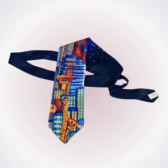 RM Style Music City Design Silk Neck Tie | Sz OS - Picture 1 of 5